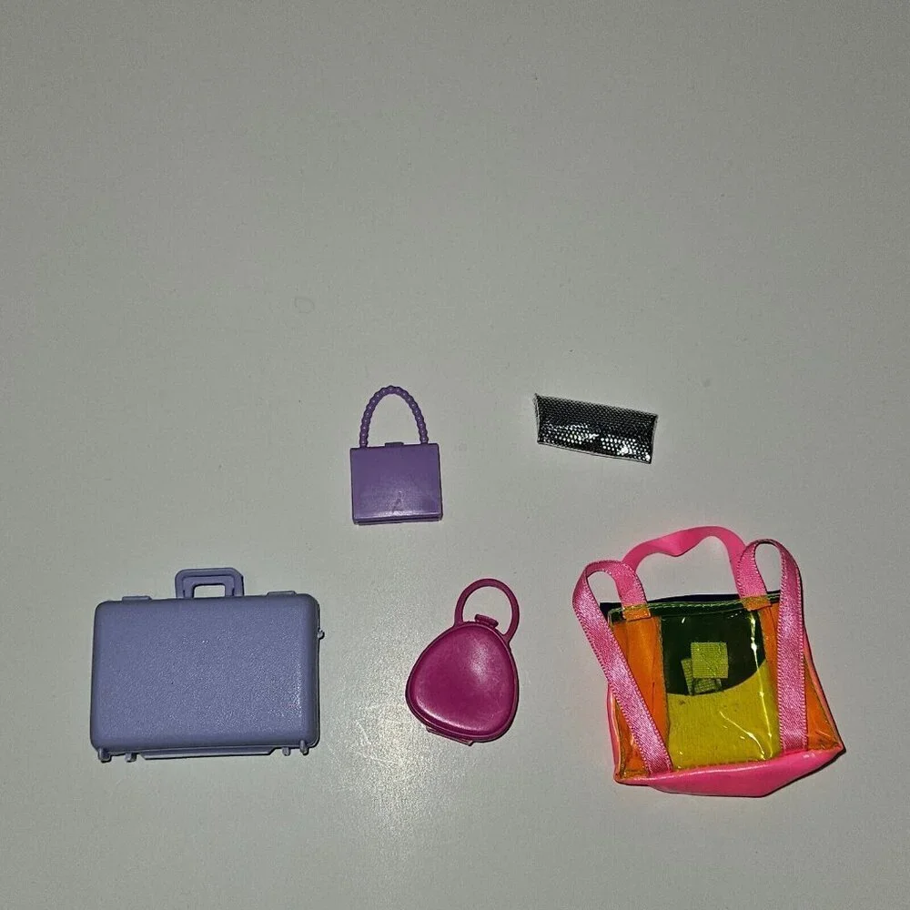 5 Barbie Doll Size Bags Lot Skipper Backpack Suitcase Purse Silver Clutch Mattel